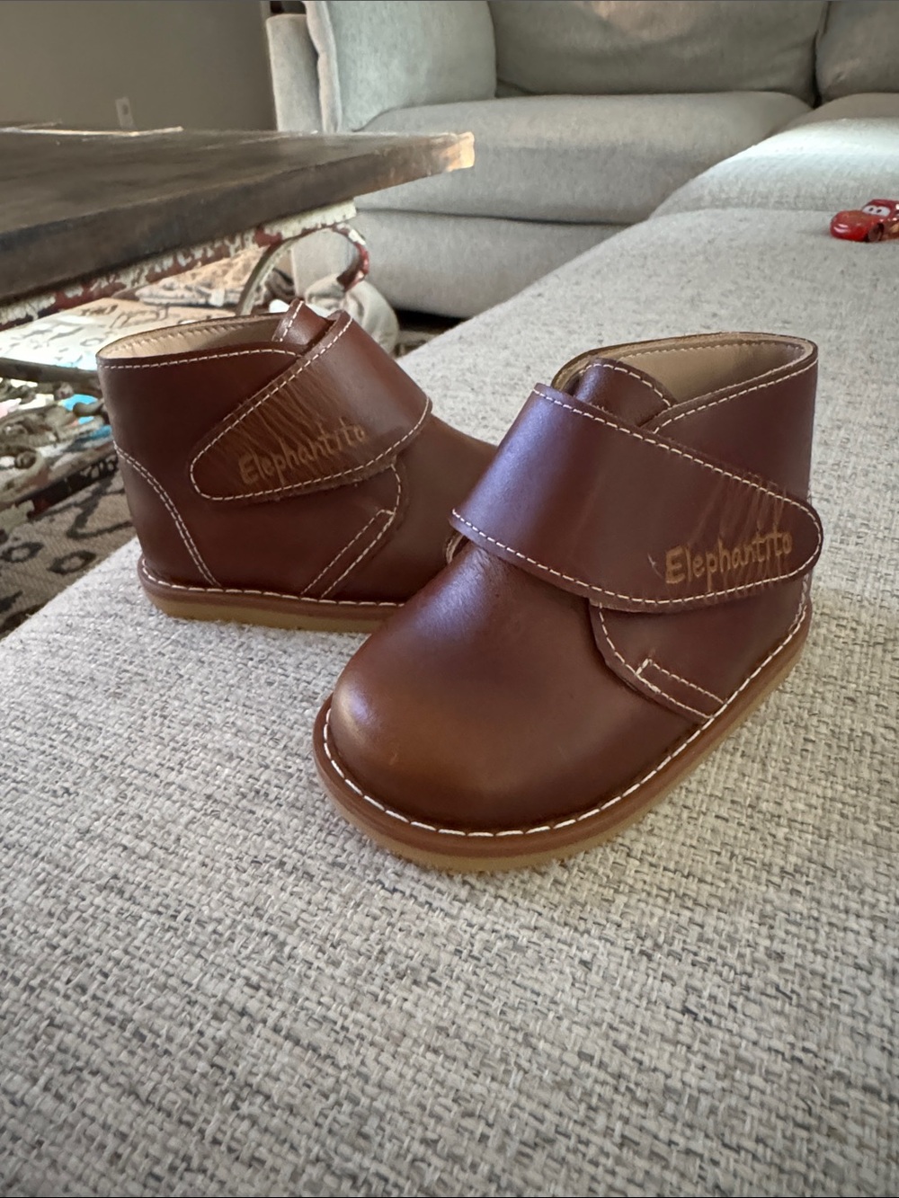 Elephantito Toddler Brown Leather Hook-and-Loop Ankle Boots